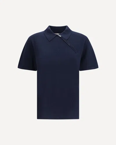 Miu Miu Polo T-shirt With Asymmetric Zip In Blue