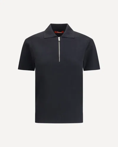 Max Mara Teti Zip Ribbed Polo Top In Black