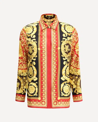 Versace Baroque Print Long Sleeve Collared Top In Multi