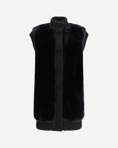 Pinko Genovese Black Sleeveless Vest With High Neck And Ribbed Details In Ecofur Woman In Black