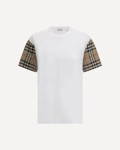 Burberry Women White T-shirt With Vintage Check Motif On The Sleeves In Cotton Woman