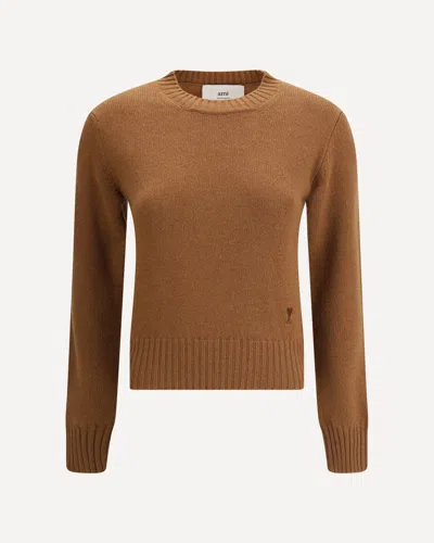 Ami Alexandre Mattiussi Ami Paris Women Ami De Coeur Crewneck Sweater In Brown