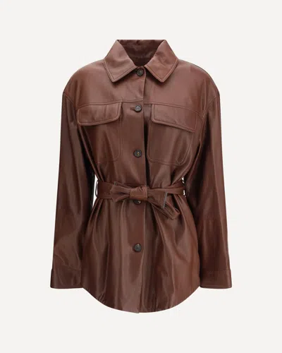 Brunello Cucinelli Leather Jacket Belted Waist In Brown
