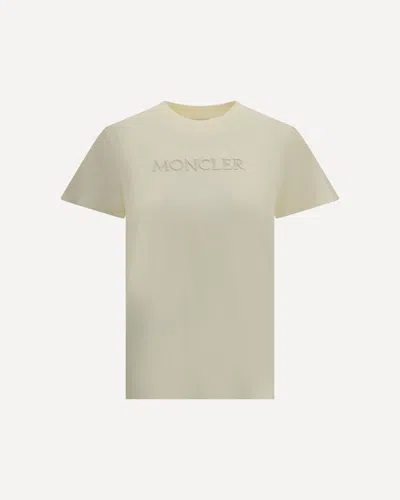 Moncler Cotton T Shirt With Tone On Tone Embroidered Logo In White