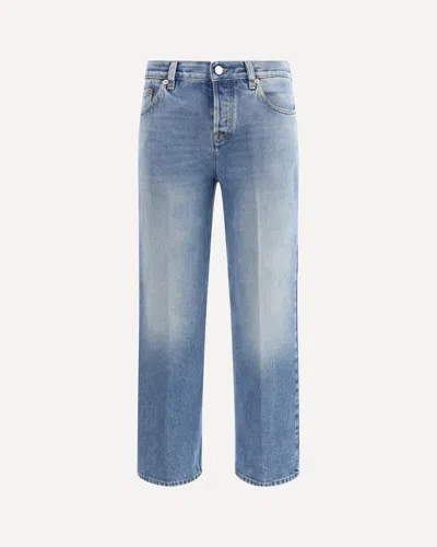 Gucci Blue Jeans With Logo Patch On The Rear And Faded Effect In Denim Woman