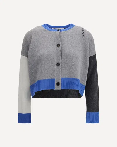 Marni Womens Bln38 Colour-block Brand-embroidered Cashmere Cardigan In Gray
