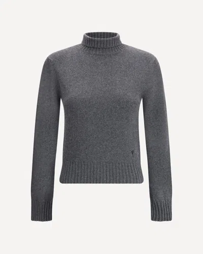 Ami Alexandre Mattiussi Cropped Cashmere Blend Turtleneck Sweater With Ribbed Detailing In Gray