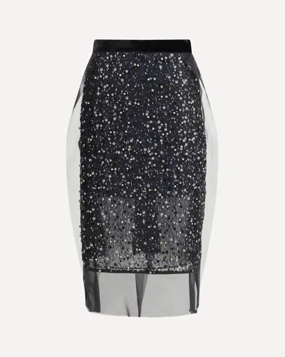 Sacai Sequin-embellished Rear Slit Skirt In Black