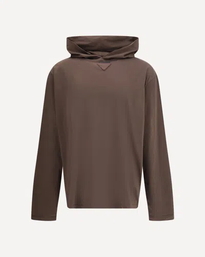 Prada Men Lightweight Hoodie In Brown