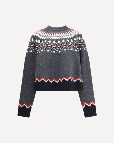 Alanui Wool Crewneck Sweater With Geometric Pattern In Gray