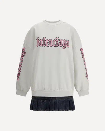 Balenciaga Hybrid Dress In Cotton Jersey And Denim In White