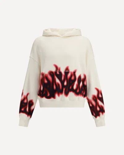 Palm Angels Graphic Flame Print Cotton Hoodie In White