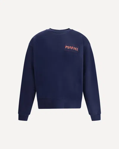 Marni Navy Logo Patch Sweatshirt In Blue