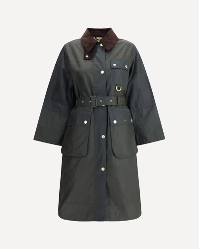 Barbour Belted Tartan-cuff Coat In Green
