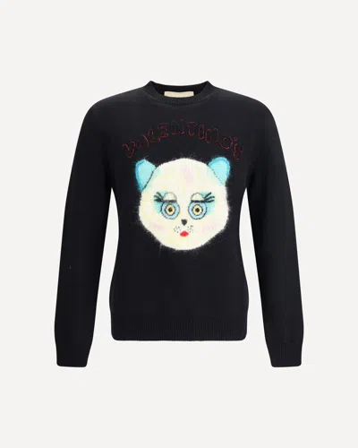 Valentino Wool Cotton Chat De La Maison Sweater In Black