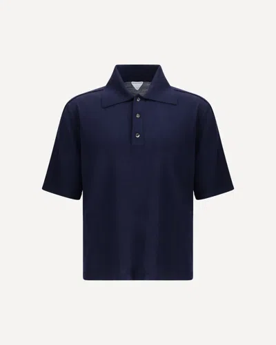 Bottega Veneta Chine Cotton Piquet Polo In Blue