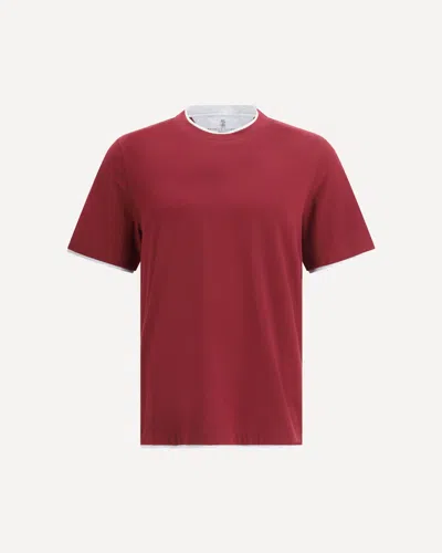 Brunello Cucinelli Cotton Jersey Crew Neck T-shirt With Faux-layering Clothing In Red