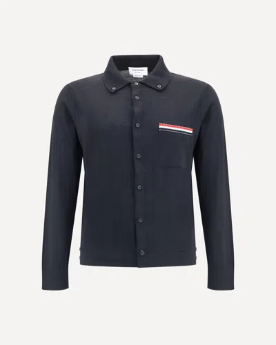 Thom Browne Jersey Stitch Button Down Point Collar L In Black