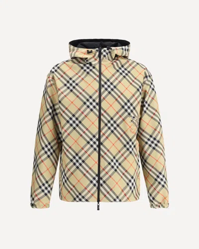 Burberry Reversible Check Hooded Jacket Pockets In Neutral