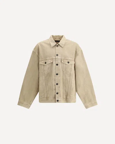 Balenciaga Beige Denim Jacket With Contrast Logo Embroidery In Sand