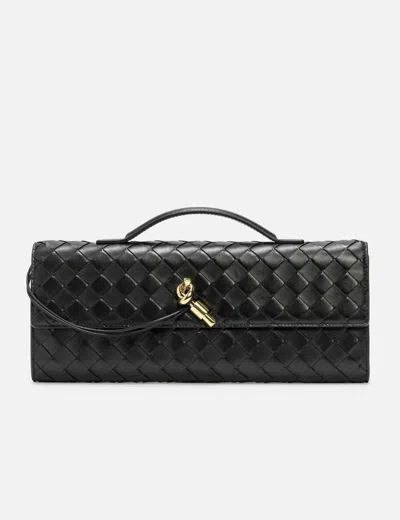 Bottega Veneta Women Leather Andiamo Clutch With Intrecciato Motif In Black