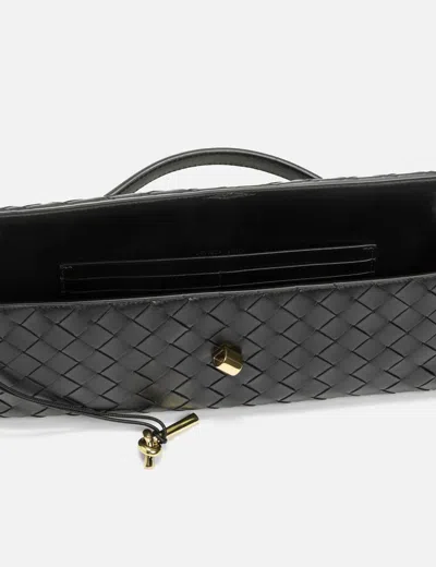 Bottega Veneta Women Leather Andiamo Clutch With Intrecciato Motif In Black