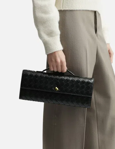 Bottega Veneta Women Leather Andiamo Clutch With Intrecciato Motif In Black
