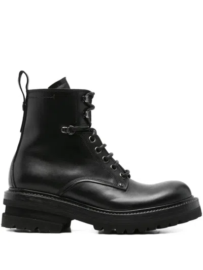 Premiata Military Style Leather Boots With Chunky Sole In Black