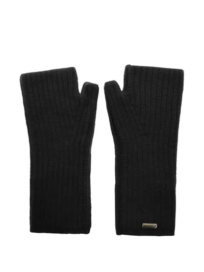 Herno Gloves In Cob Stitch Carded Wool In Black