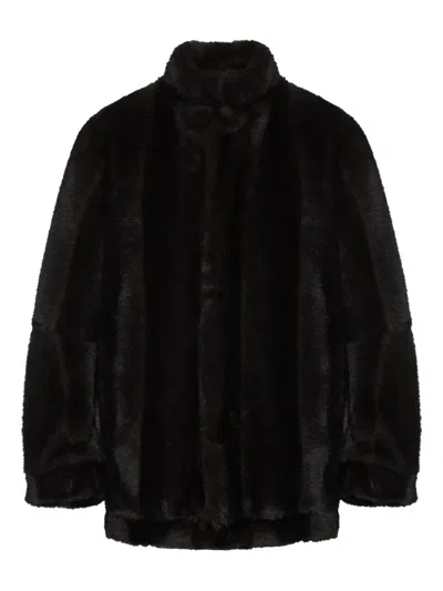 Mm6 Maison Margiela Luxurious Faux Fur High Collar Jacket In Black