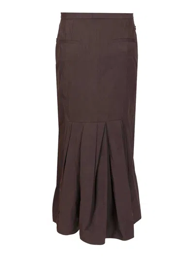 Dries Van Noten 04070-sandora Long 2218 Heavy Cotton Poplin Skirt Skirts Brown In Brown