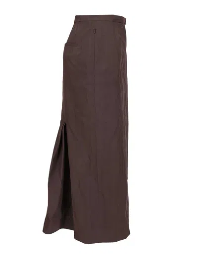 Dries Van Noten 04070-sandora Long 2218 Heavy Cotton Poplin Skirt Skirts Brown In Brown