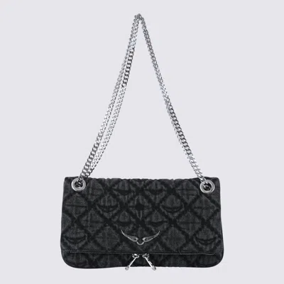 Zadig & Voltaire Rock Ii Diamond Quilted Monogram Denim Crossbody Bag In Black