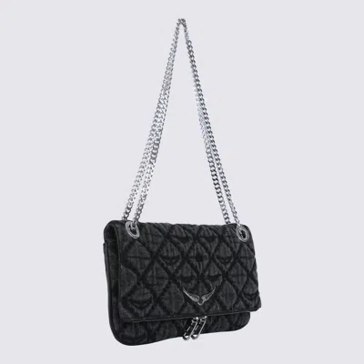 Zadig & Voltaire Rock Ii Diamond Quilted Monogram Denim Crossbody Bag In Black