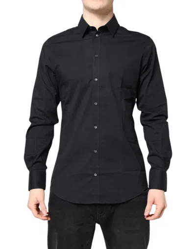 Pre-owned Dolce & Gabbana Black Gold Cotton Long Sleeves Dress Men's Shirt ()