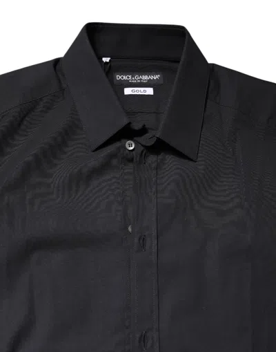 Pre-owned Dolce & Gabbana Black Gold Cotton Long Sleeves Dress Men's Shirt ()