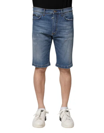 Dolce & Gabbana Blue Cotton Stretch Men Denim Bermuda Shorts In Blue