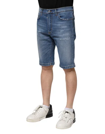 Dolce & Gabbana Blue Cotton Stretch Men Denim Bermuda Shorts In Blue