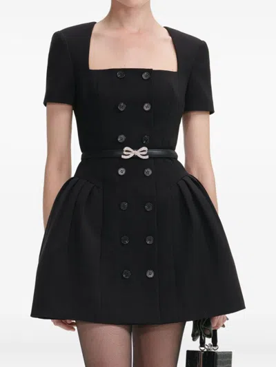 Self-portrait Double-breasted Short-sleeves Mini Dress In Black