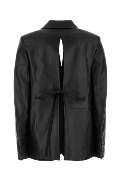 Loewe Leather Blazer With Notch Lapel And Tie Detail In Black