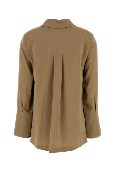 Max Mara Layered Hem V-neckline Pleated Back Blouse In Brown