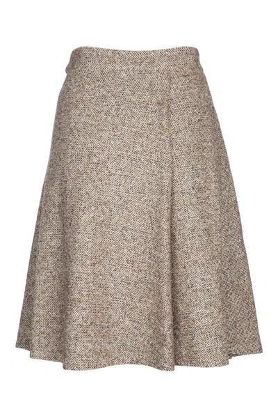 Brunello Cucinelli Belted Asymmetric Pleated Bead-embellished Wool-blend Wrap Skirt In Neutral