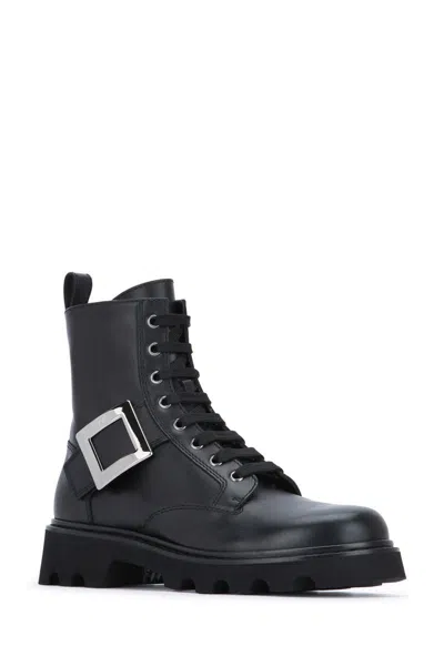 Roger Vivier Lace-up Ankle Boots With Rubber Sole In Black