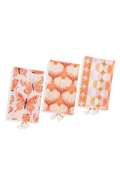 Tiramisu Marigold Flutter Kitchen Towel Set In Orange