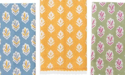 Tiramisu Botanical Bloom Cotton Kitchen Towel Set In Multi