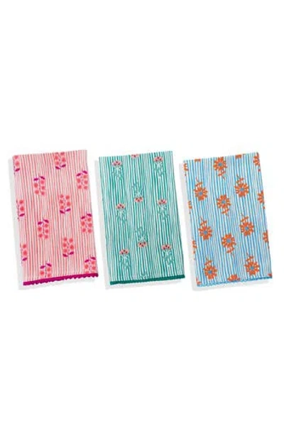 Tiramisu Summer Floral Stripe Kitchen Towel Set In Multi