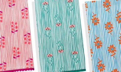 Tiramisu Summer Floral Stripe Kitchen Towel Set In Multi