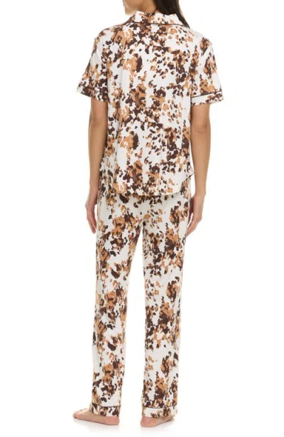 Flora By Flora Nikrooz Gabriella Short Sleeve Button-up Shirt & Pants Pajamas In Brown