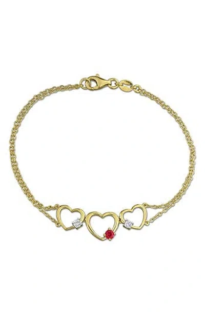 Created Forever Lab-grown Ruby & Lab-grown Diamond Heart Bracelet In Gold