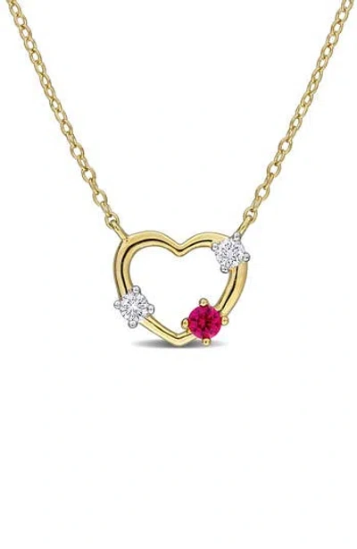Created Forever Lab Grown Ruby & Lab Grown Diamond Heart Pendant Necklace In Gold